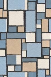 Geometric Block Wallpaper Blue Beige Grid design