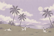 Tropical Landscape Dogs Wallpaper Lavender Sky Wall Mural design