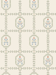 Floral Trellis Wallpaper Cream Background Folk design