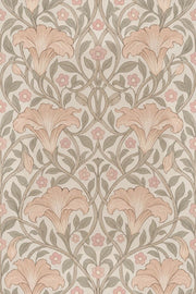 Art Nouveau Lily Floral Wallpaper Sage And Peach On Cream design
