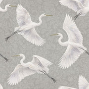 White Egrets Wallpaper Floral Damask Gray Background design