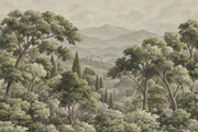 Vintage Forest Landscape Wallpaper Muted Green Mountains Wall Mural design