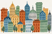 Watercolor City Skyline Wallpaper Pastel Architecture Wall Mural design