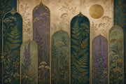 Moroccan Arches Botanical Wallpaper Gold Accents Wall Mural design