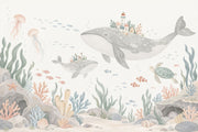 Watercolor Whales Wallpaper Underwater Storybook Wall Mural design