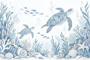 Sea Turtles Wallpaper Blue Watercolor Ocean Wall Mural design