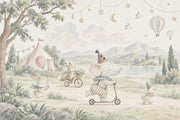 Watercolor Circus Animals Wallpaper Storybook Landscape Wall Mural design