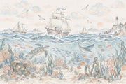 Watercolor Ocean Ships Wallpaper Coastal Underwater Wall Mural design