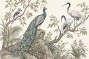 Chinoiserie Birds Wallpaper Muted Green Botanical Wall Mural design