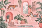 Tigers Tropical Courtyard Wallpaper Pink Arches Wall Mural design