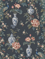 Peacock Wallpaper Dark Chinoiserie Charcoal Background design
