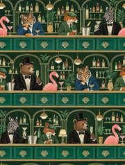 Cocktail Bar Animals Wallpaper Dark Emerald Green Art Deco design