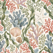 Seaweed And Coral Wallpaper Watercolor Coastal Pattern design
