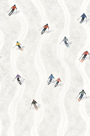 Skiers Wallpaper Bright Illustrated Snow Tracks design