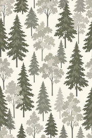 Forest Trees Wallpaper Sage Green Scandinavian Pattern design