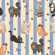 Cats Wallpaper Blue Cream Vertical Stripes design