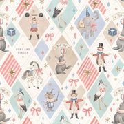Circus Animals Wallpaper Pastel Argyle Pattern design