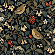 Birds And Vine Branches Wallpaper Muted Green Botanical design