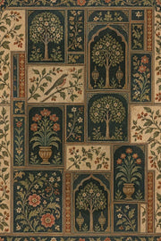 Chinoiserie Garden Panels Wallpaper Teal Green Cream Paper Texture design