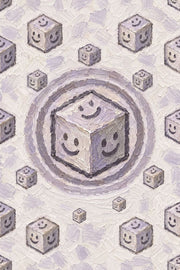 Smiley Cubes Wallpaper Playful Geometric Lavender Gray design