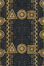 Tribal Mask Wallpaper Black Gold Geometric Stripes design