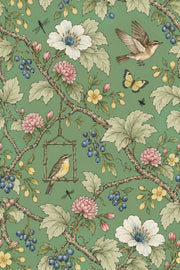 Birds And Branches Wallpaper Sage Green Vintage Garden design