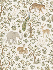 Safari Animals Wallpaper Chinoiserie Floral Branches Ivory Background design