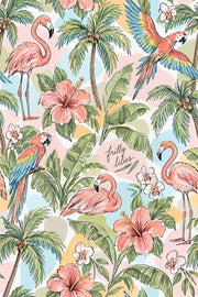 Flamingo And Parrot Wallpaper Tropical Watercolor Pattern design