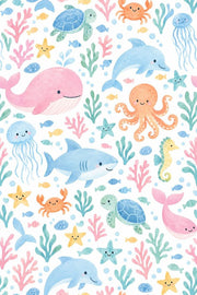 Ocean Animals Wallpaper Pastel Watercolor Pattern design