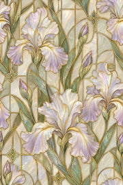 Iris Flowers Wallpaper Stained Glass Gold Outline Ivory design