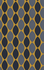 Ogee Leaf Wallpaper Mustard Yellow Navy Gray Mid Century Modern design
