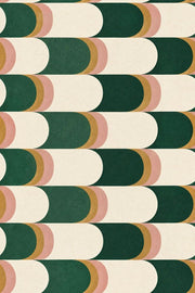 Geometric Capsule Blocks Wallpaper Emerald Green Cream Mid Century Modern design