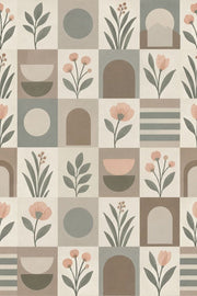Botanical Arches Wallpaper Geometric Sage Green Beige design