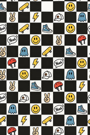 Skateboard Doodle Wallpaper Checkered Black And White Pattern design