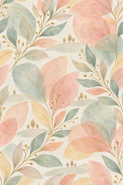 Watercolor Leaves Wallpaper Pastel Pink Sage Botanical design