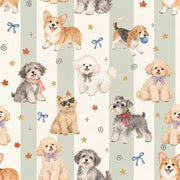 Watercolor Dogs Wallpaper Pastel Striped Sage Green Pattern design