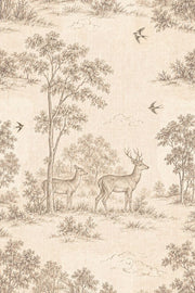 Deer And Birds Wallpaper Sepia Toile Forest Scene design
