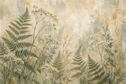 Vintage Ferns And Wildflowers Wallpaper Distressed Texture Wall Mural design