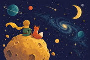 Storybook Boy And Fox Space Wallpaper Celestial Planets Wall Mural design