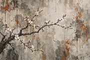 Cherry Blossom Branch Wallpaper Distressed Plaster Wall Mural design