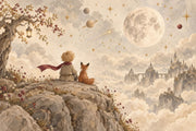 Child And Fox Under Moon Wallpaper Watercolor Fantasy Wall Mural design