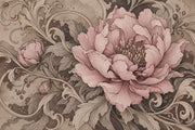 Vintage Pink Peony Wallpaper Sepia Ornamental Wall Mural design