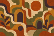 Retro Sun And Arches Wallpaper Mid Century Modern Wall Mural design