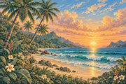 Palm Trees And Sunset Beach Wallpaper Vintage Tropical Coast Wall Mural design