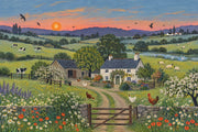 Pastoral Farmhouse Scene Wallpaper Vintage Countryside Wall Mural design