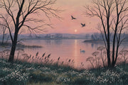 Swan Lake Sunset Wallpaper Pink Sky Wall Mural design