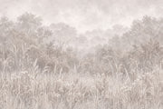 Misty Meadow Trees Wallpaper Soft Gray Woodland Wall Mural design