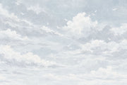 Watercolor Cloud Sky Wallpaper Airy Seagulls Wall Mural design