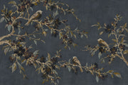 Songbirds On Flowering Branches Wallpaper Dark Floral Wall Mural design