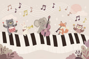 Cartoon Animals On Piano Keys Wallpaper Pastel Nursery Wall Mural design